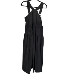 Madewell Dress Womens Size 4 Black Poplin Halter Tiered Criss Cross Midi